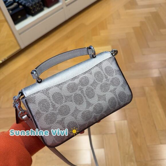 NWT Coach Mini Josie Top Handle Bag In Signature Canvas CCK68 Gray/Silver - Picture 4 of 7